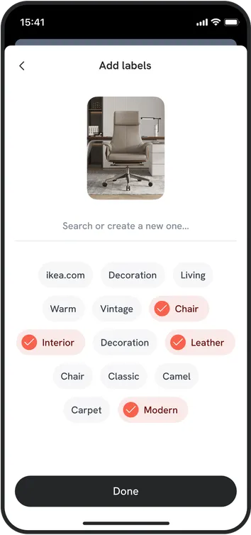 App screenshot of image labels