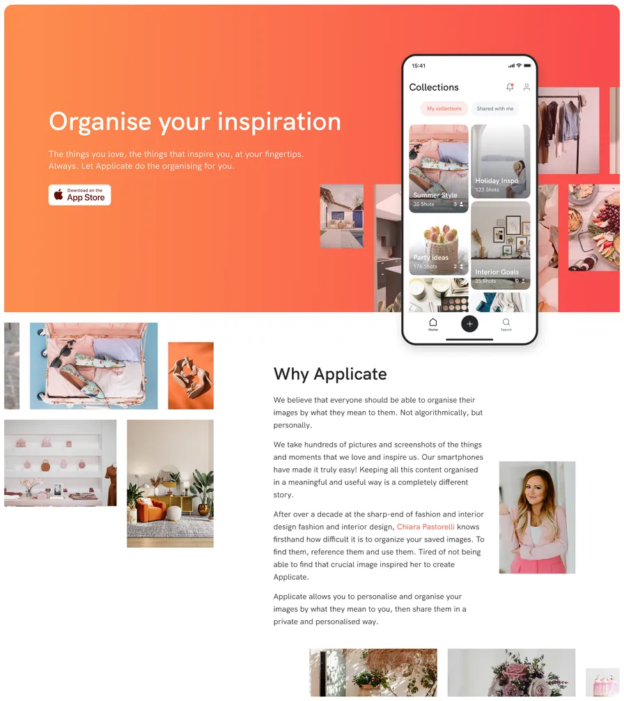 Applicate website screenshots